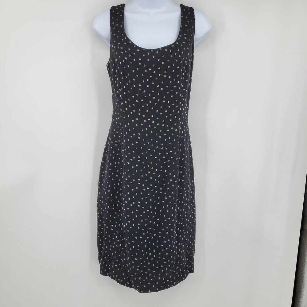 Jeannene Booher Vintage 100% Silk Geometric Diamond Sheath Midi‎ Dress Black 10